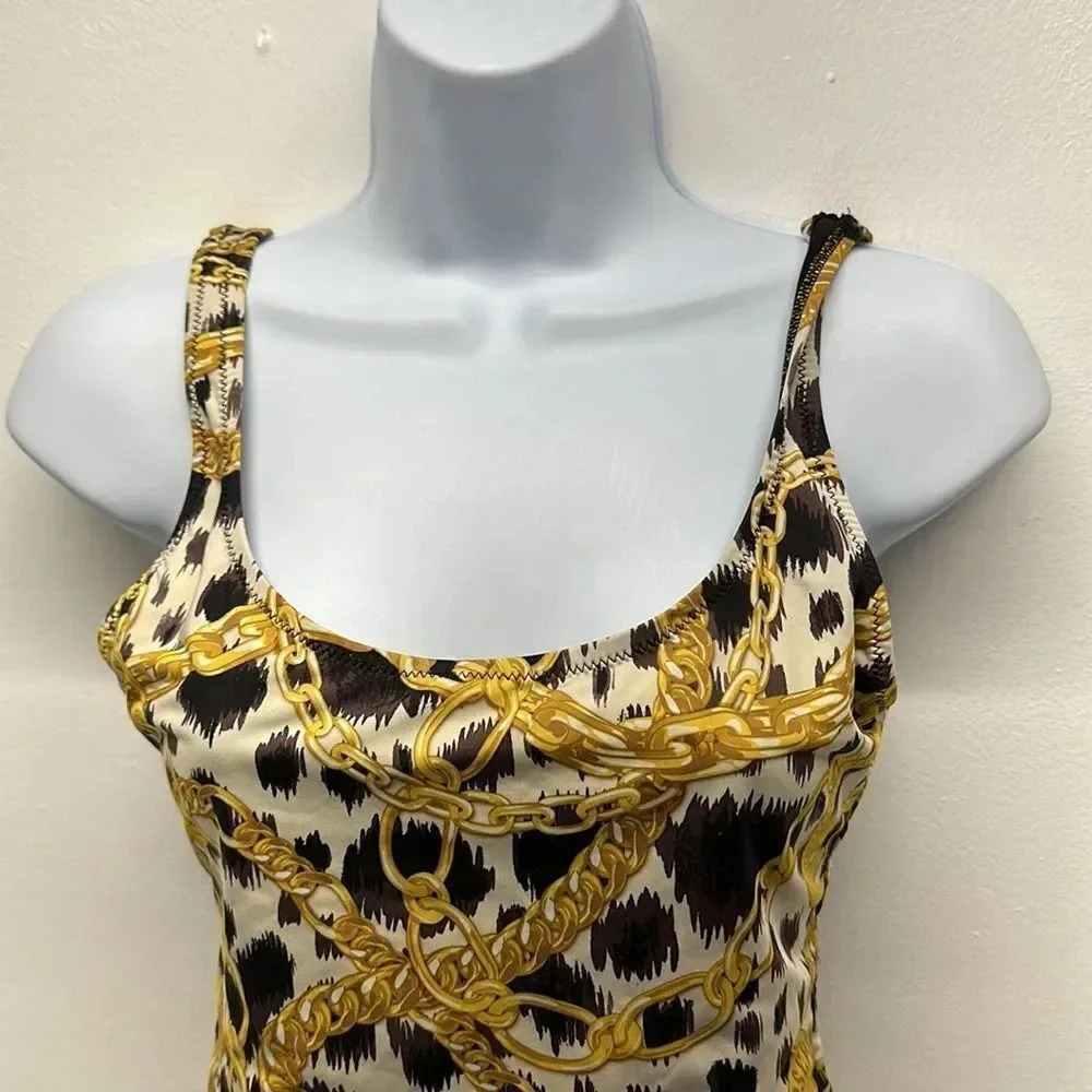 Moschino x H&M Swimsuit One Piece Bathing Suit Gold Chain Animal Black Size 8 - Picture 3 of 10